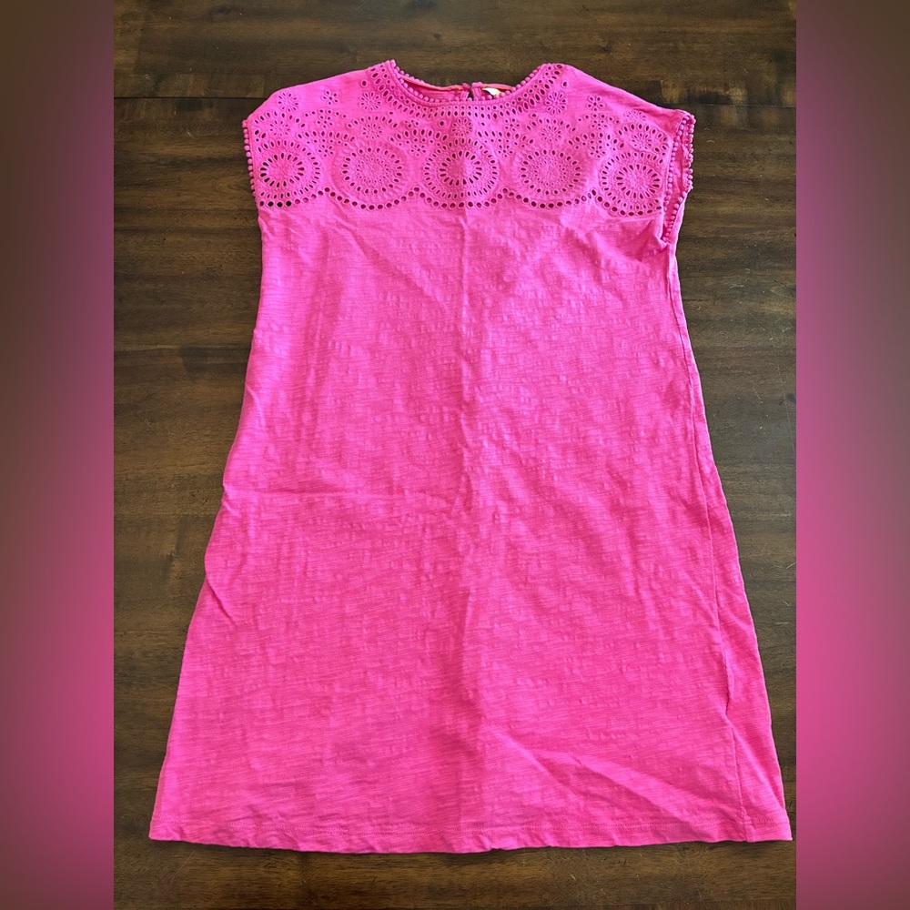 Boden Bright Pink Eyelet Yoke Shift Dress
